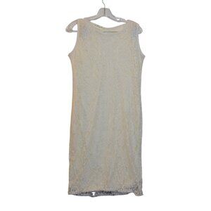 To Accept (Korean?) White Dress Midi Floral Lace Lining (Asian XXL) S - M